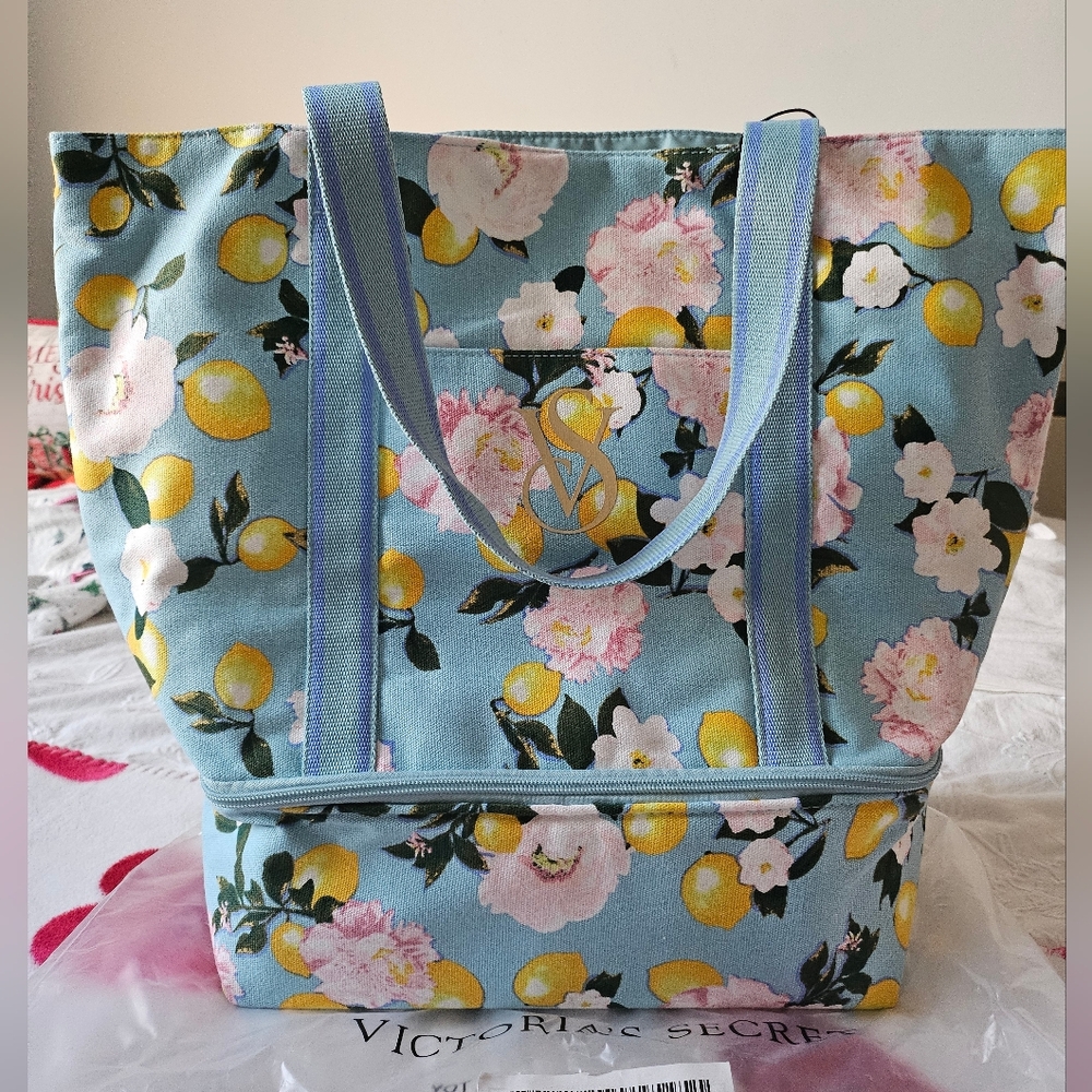 Victoria's Secret Blue Lemon Floral Tote
